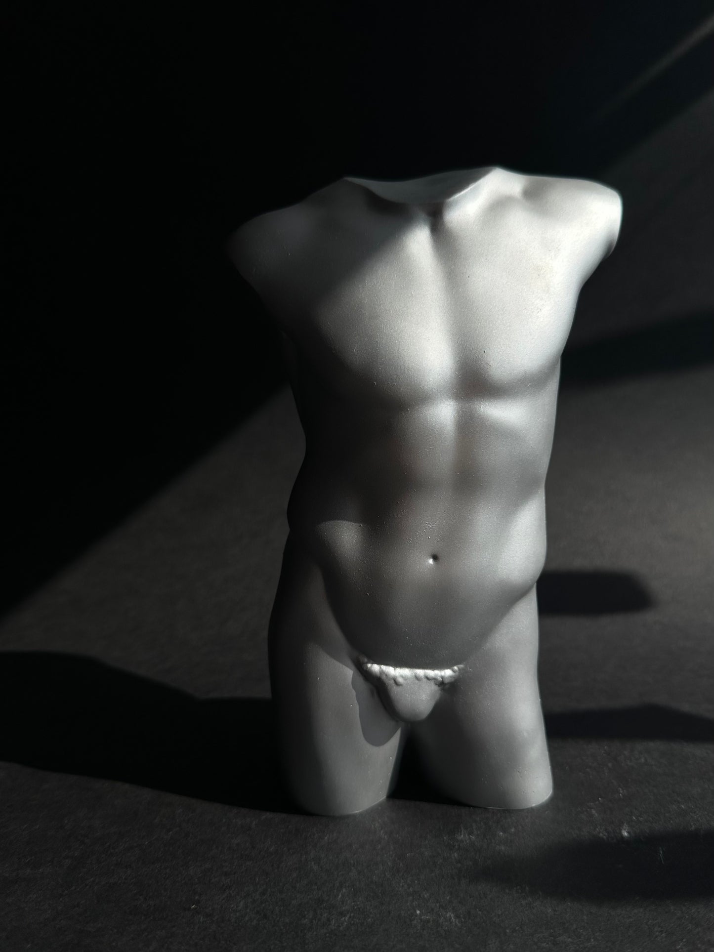 LARGE 8 inch male body sculpture in silver