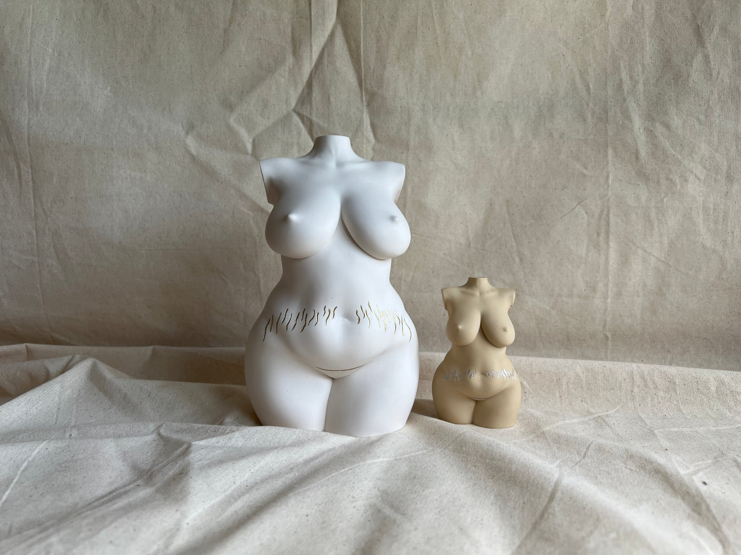 LARGE 8 inch plus size body sculpture with c section scar and stretch marks