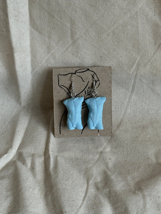 Slim male body earrings in blue - silver hooks