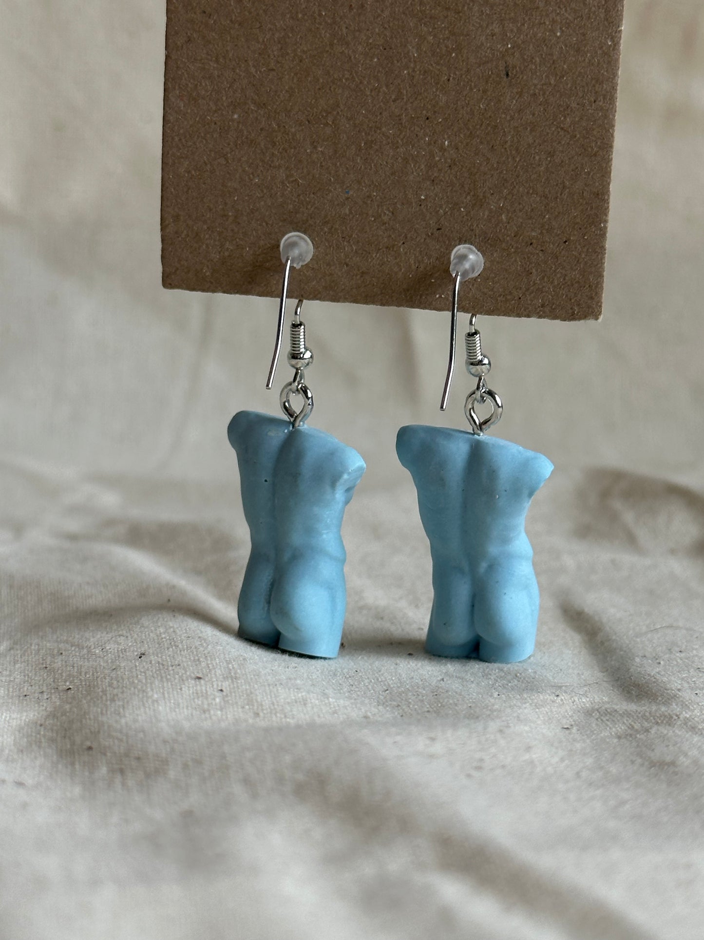 Slim male body earrings in blue - silver hooks