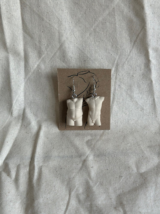 Plus size male & slim male earrings in beige - silver hooks