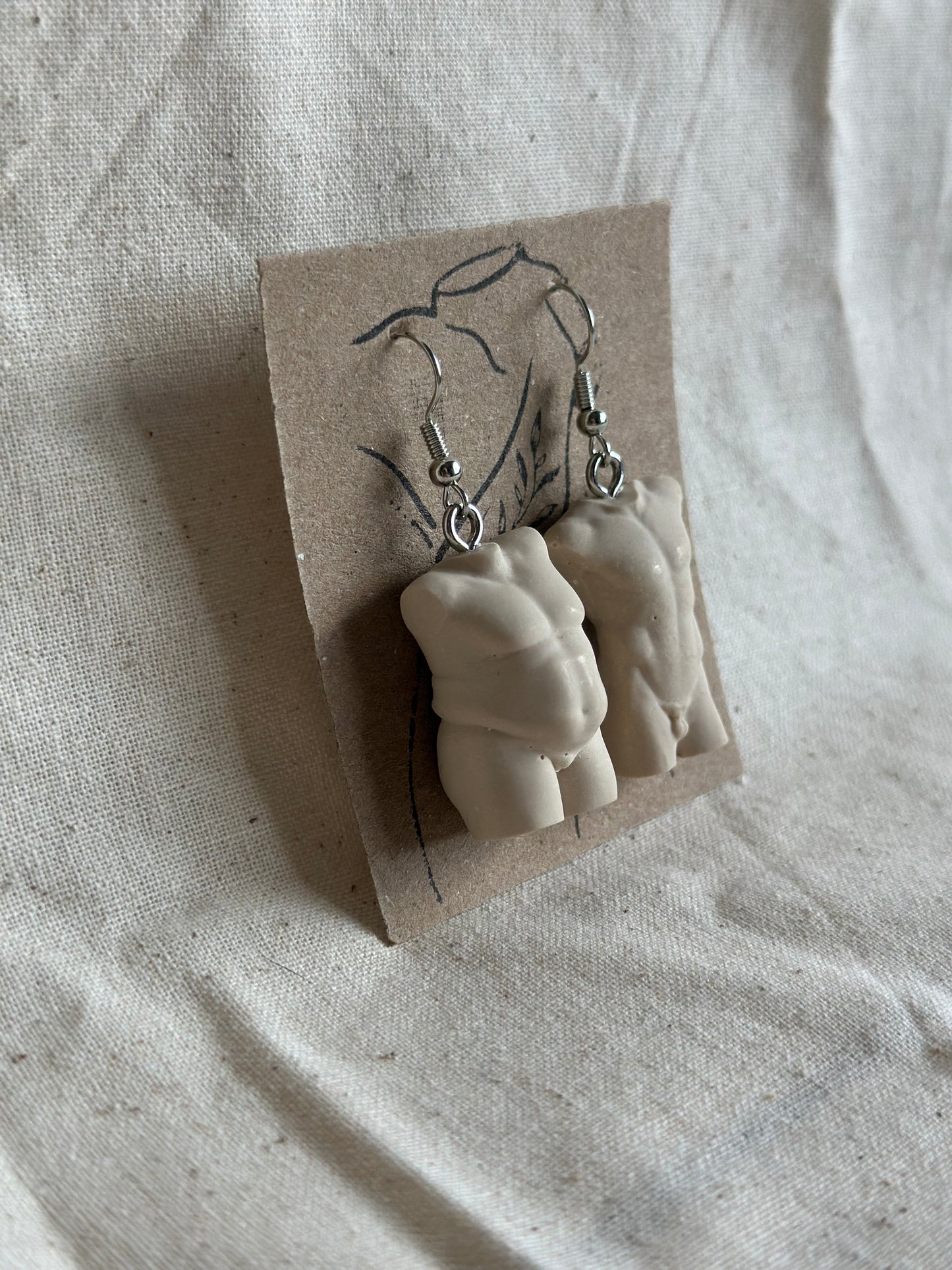 Plus size male & slim male earrings in beige - silver hooks