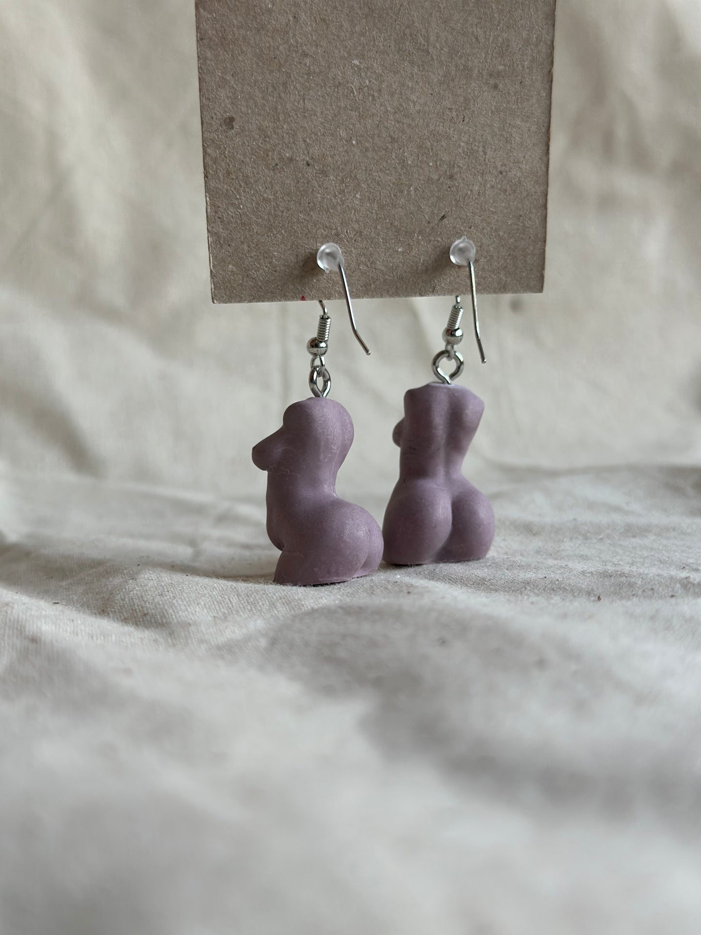 Plus size female body earrings in purple - silver hooks