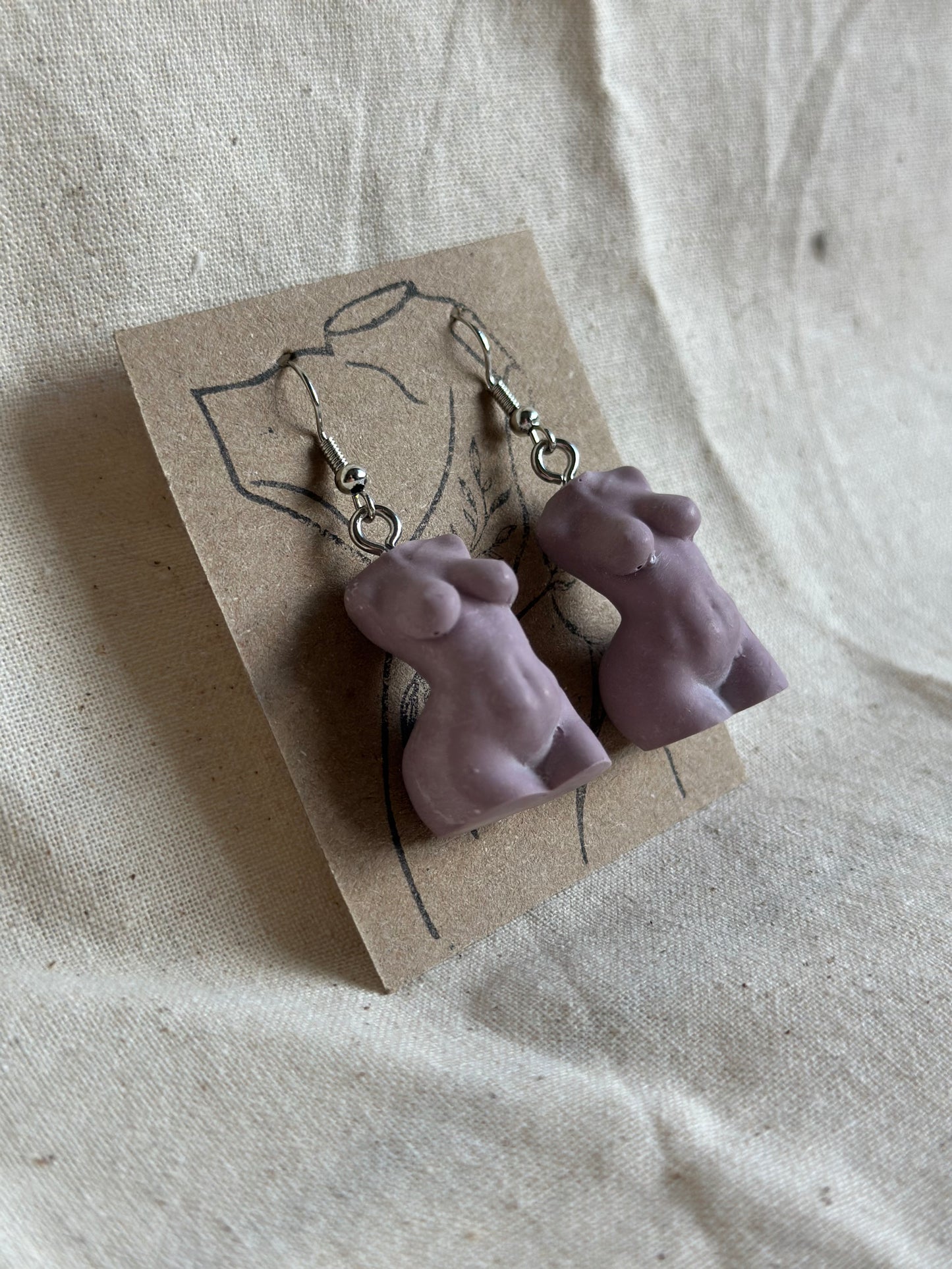 Plus size female body earrings in purple - silver hooks