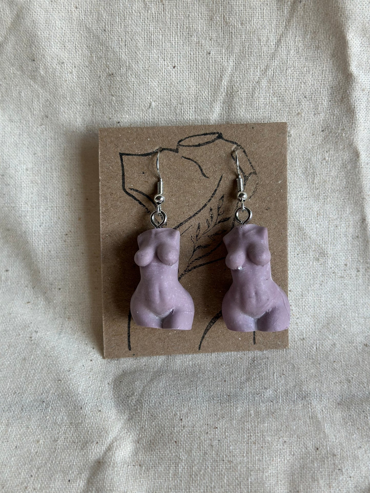 Plus size female body earrings in purple - silver hooks