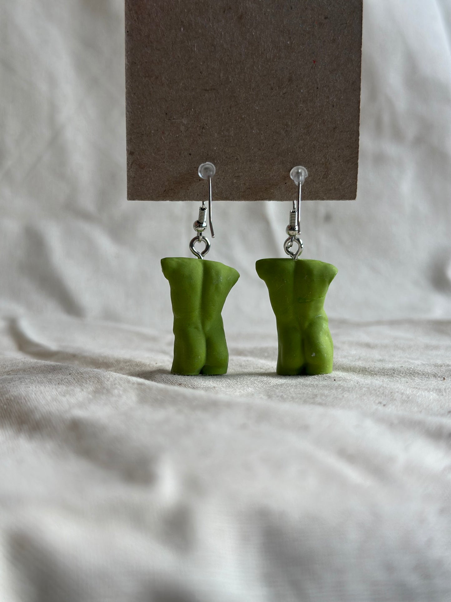 Atheltic male earrings in green - silver hooks