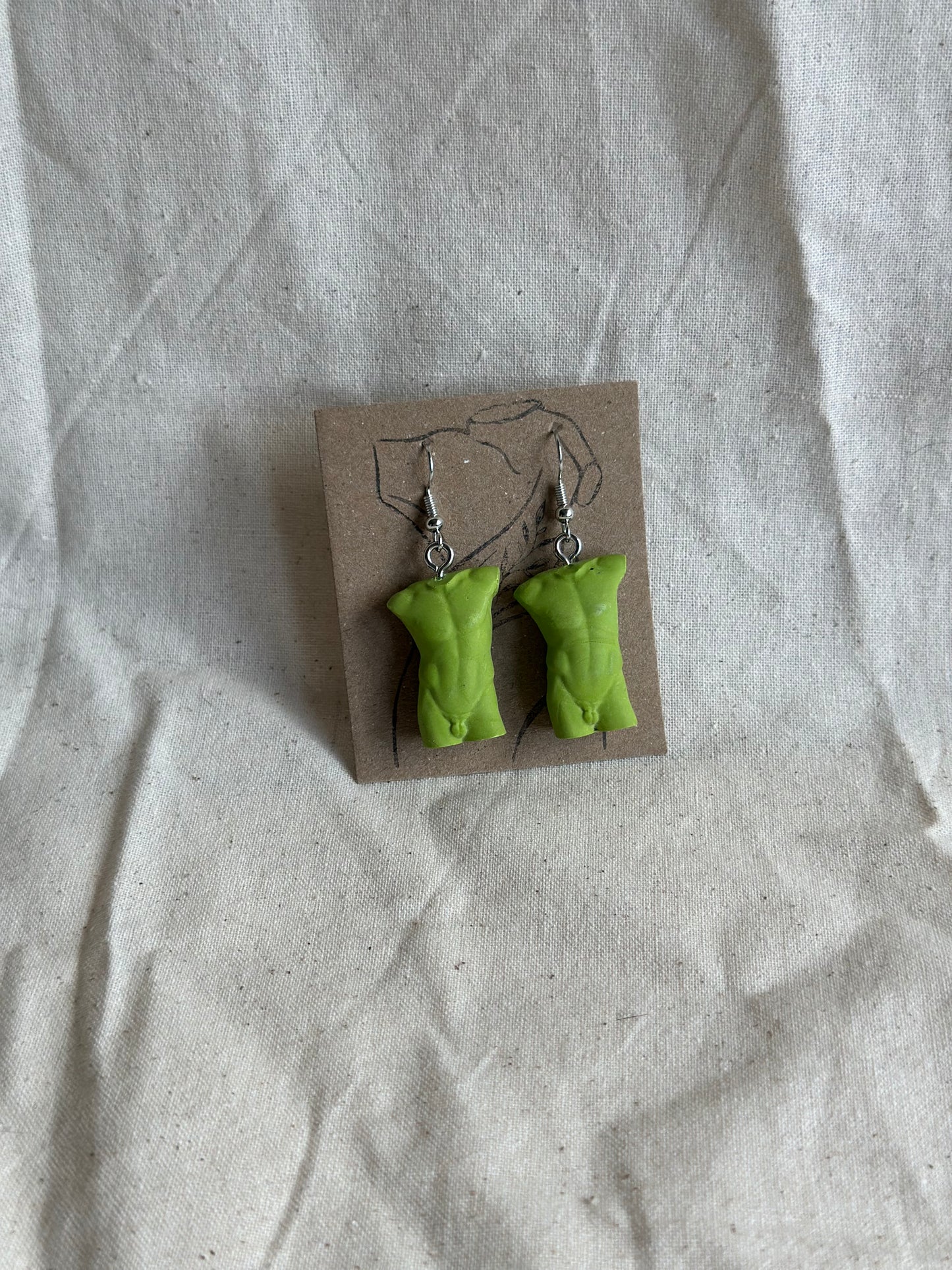 Atheltic male earrings in green - silver hooks