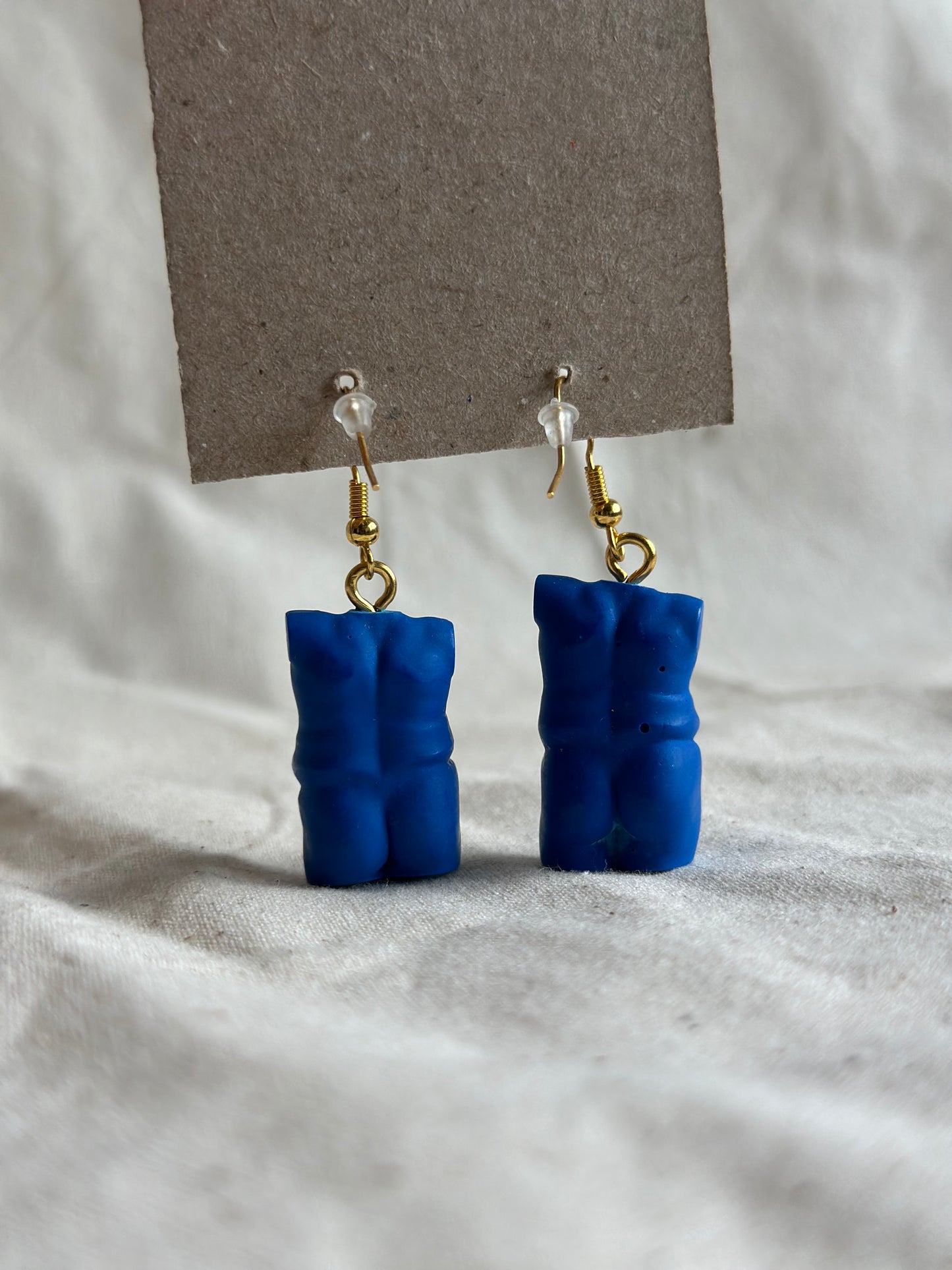 Plus size male body earrings in deep blue - gold hooks