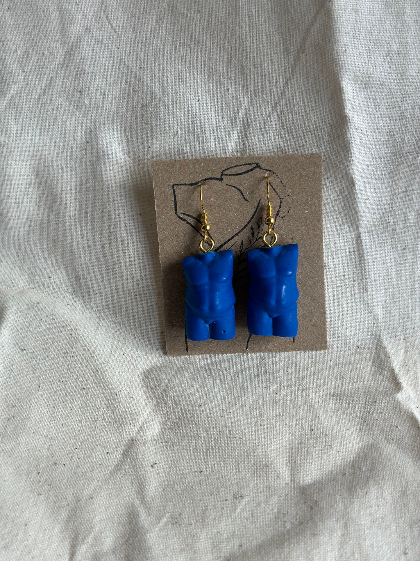 Plus size male body earrings in deep blue - gold hooks