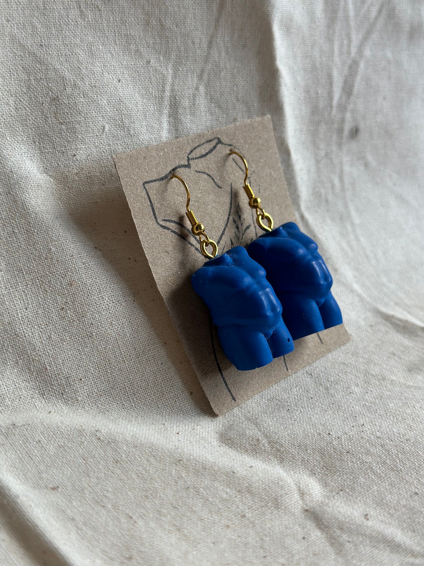 Plus size male body earrings in deep blue - gold hooks