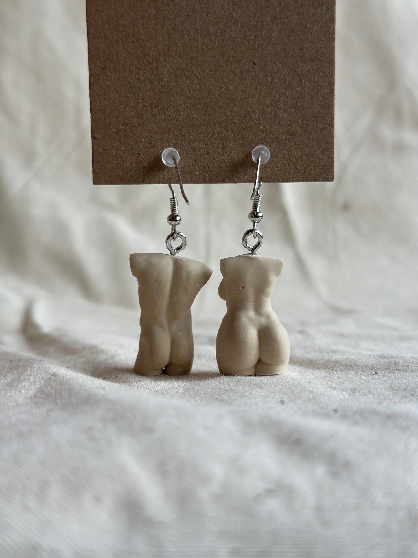 plus size female & athletic male earrings in beige - silver hooks