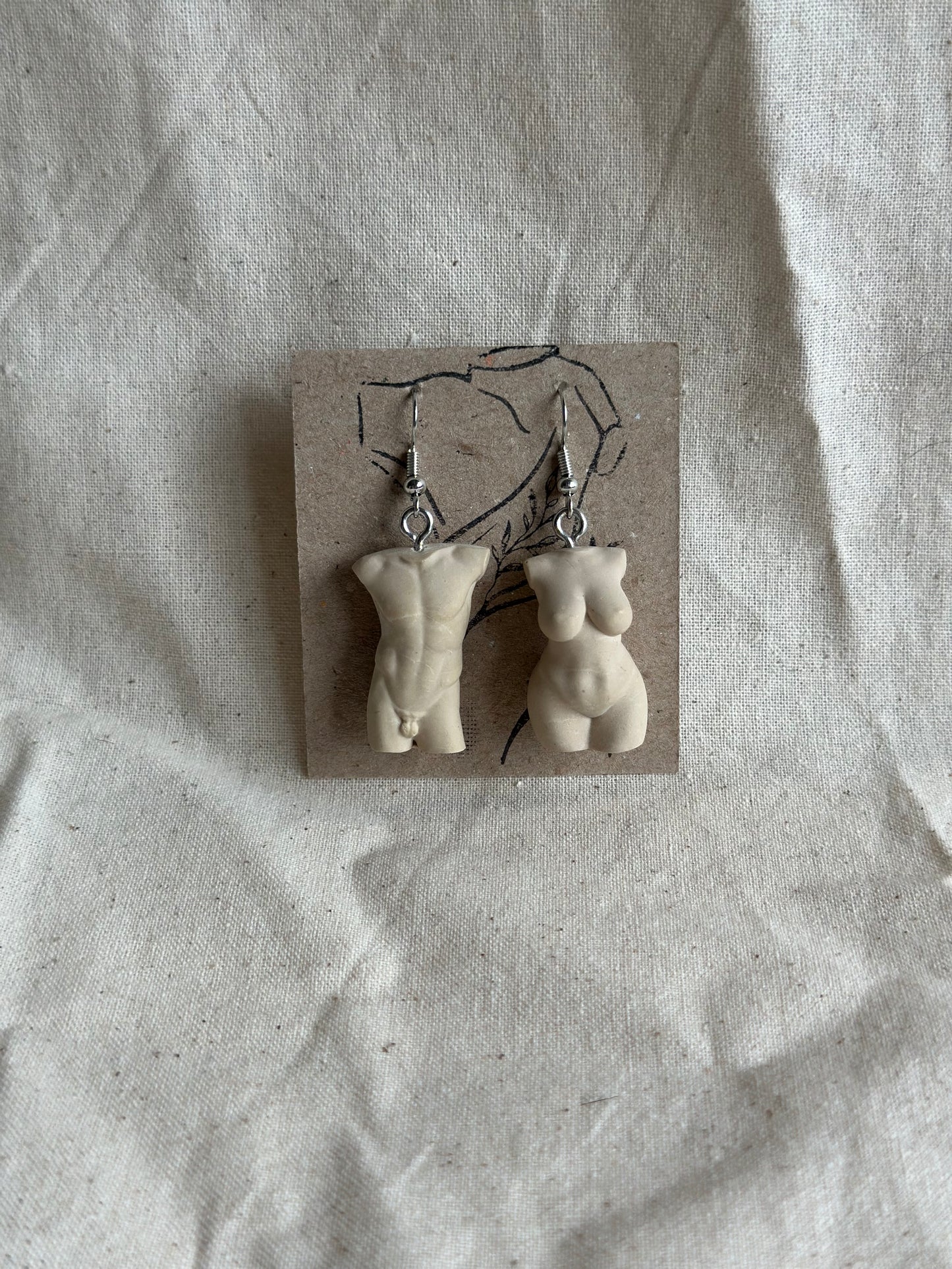 plus size female & athletic male earrings in beige - silver hooks