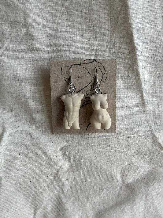 plus size female & athletic male earrings in beige - silver hooks