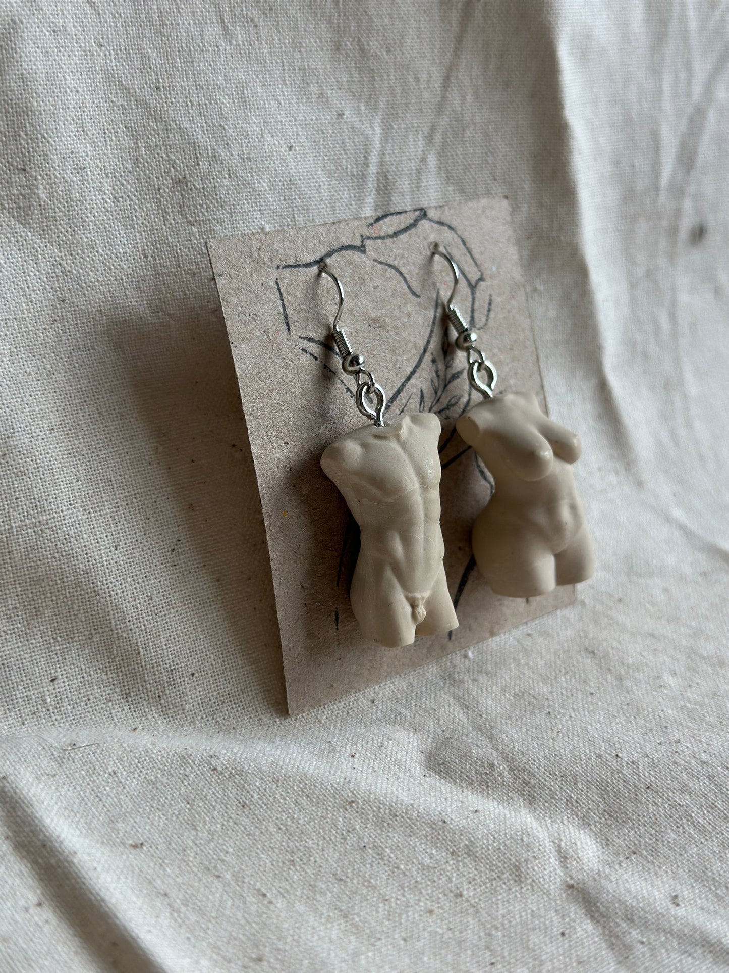 plus size female & athletic male earrings in beige - silver hooks