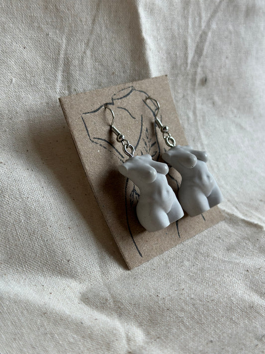 Plus size female body earrings in light grey - silver hooks