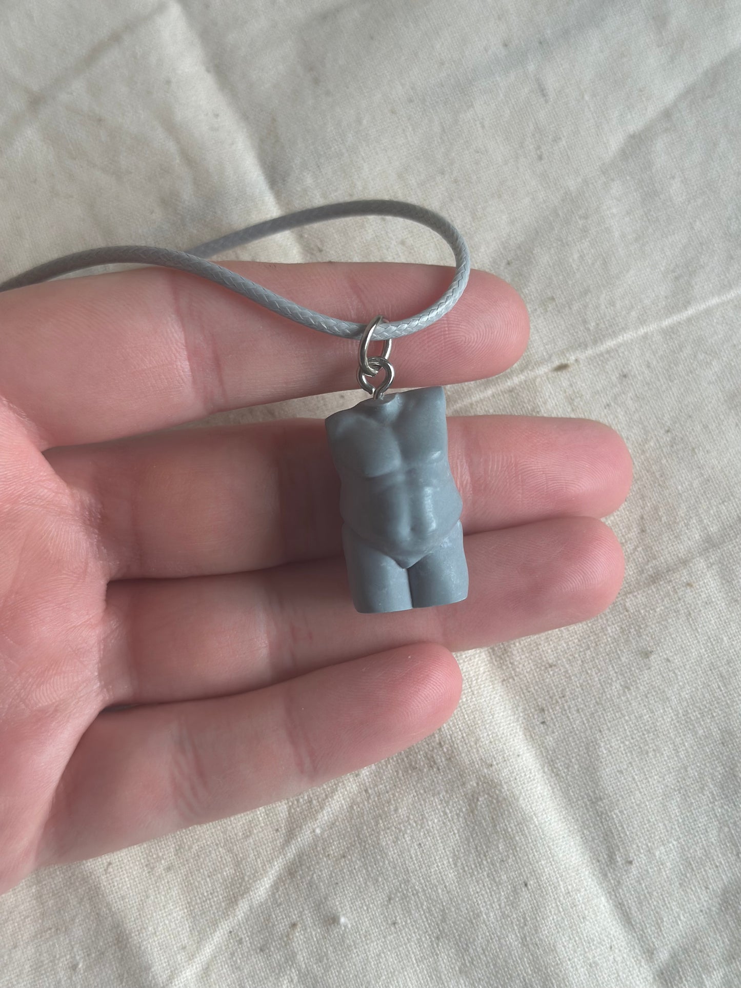 Plus size male body necklace in grey - grey cord