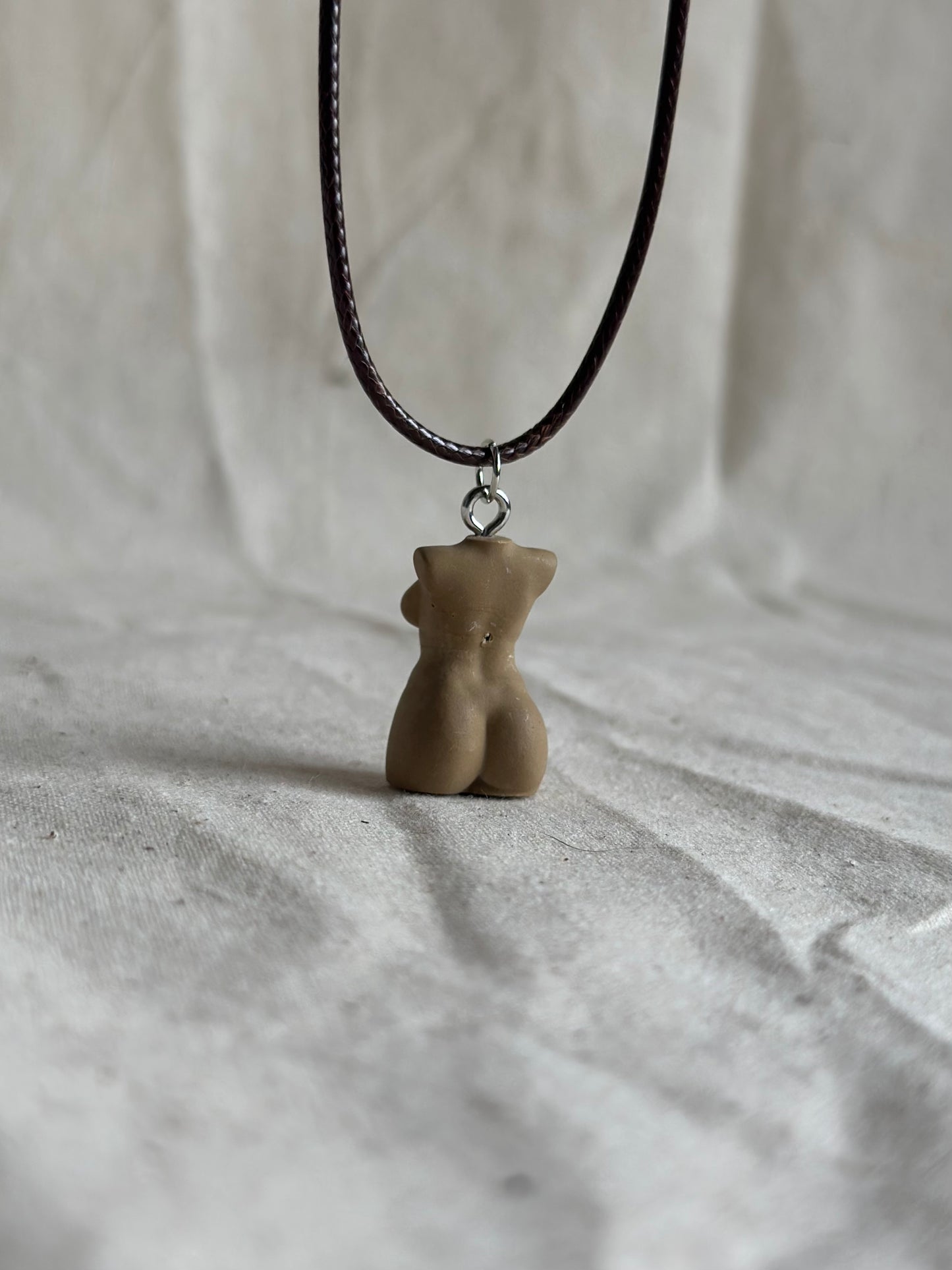 Plus size female body necklace in brown - dark brown cord