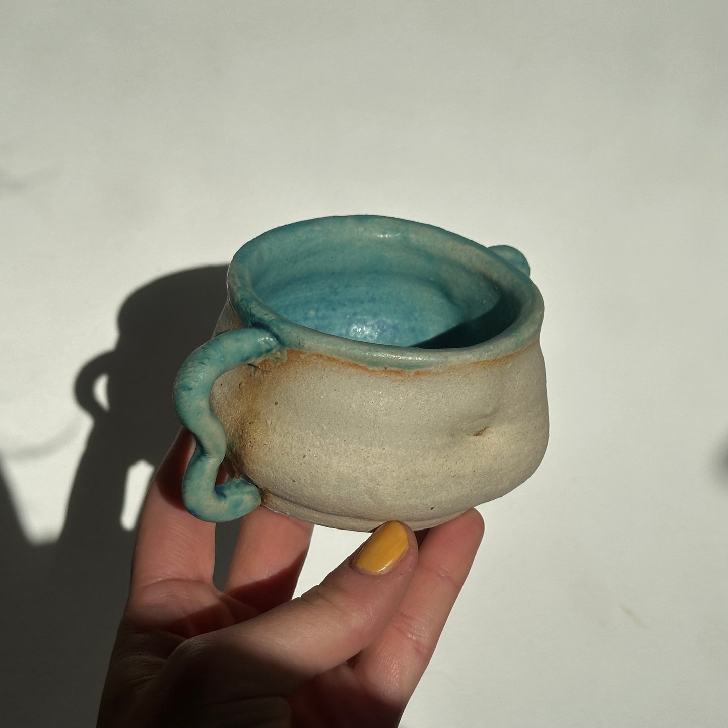 ceramic cup with two handles , belly shaped mug, unique pottery, gift, body positive, normative, 150 ml