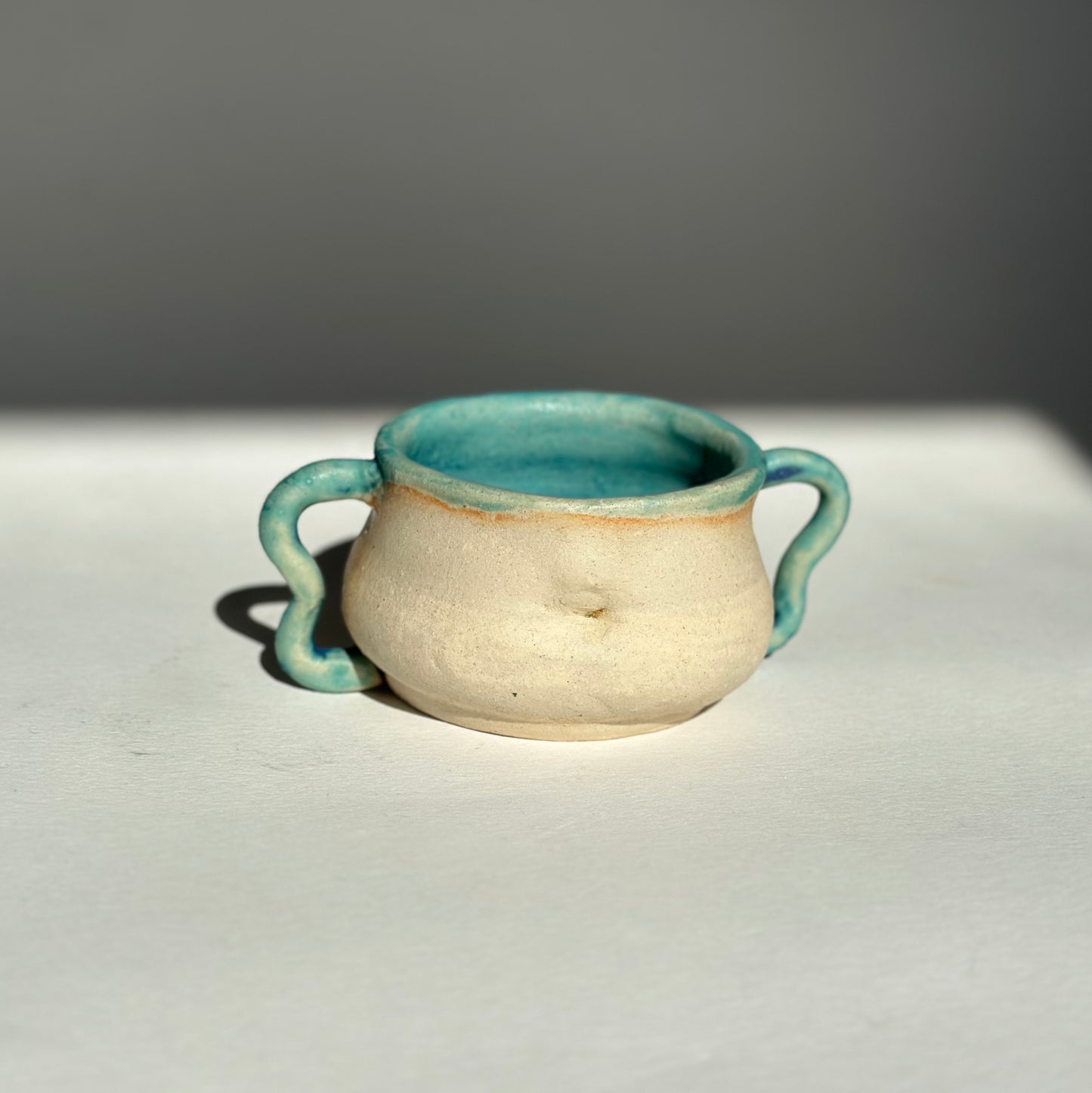 ceramic cup with two handles , belly shaped mug, unique pottery, gift, body positive, normative, 150 ml