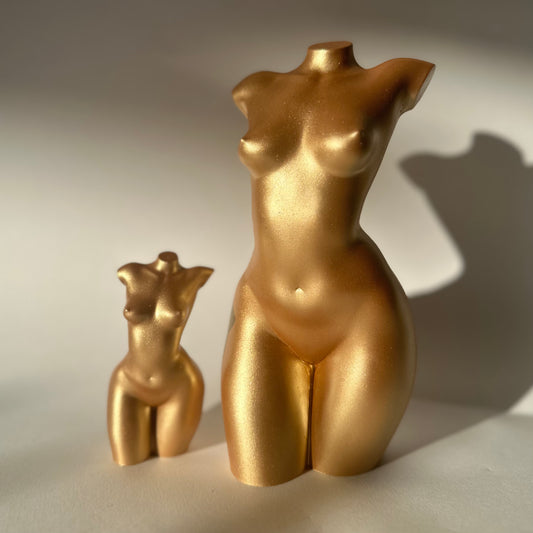 LARGE 8 inch small breast body sculpture in gold