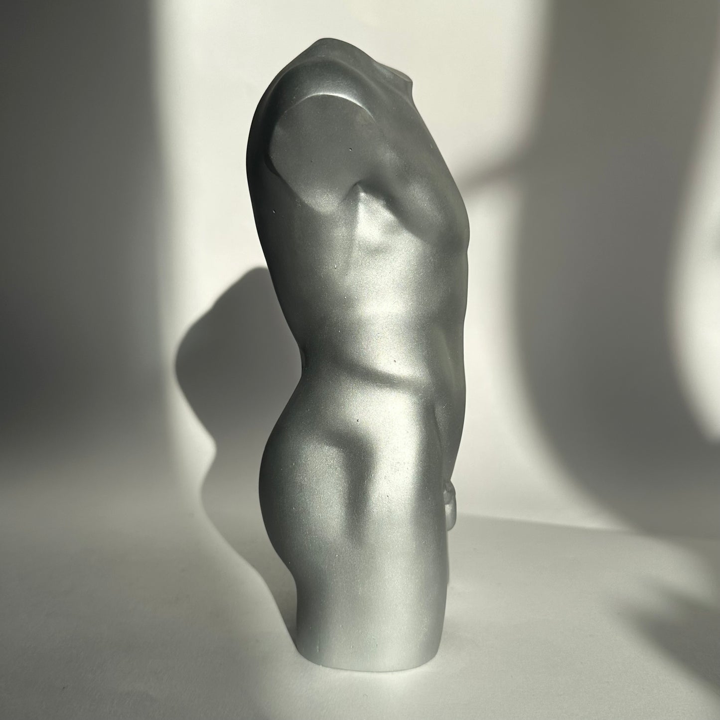 LARGE 8 inch male body sculpture in silver - ready to ship