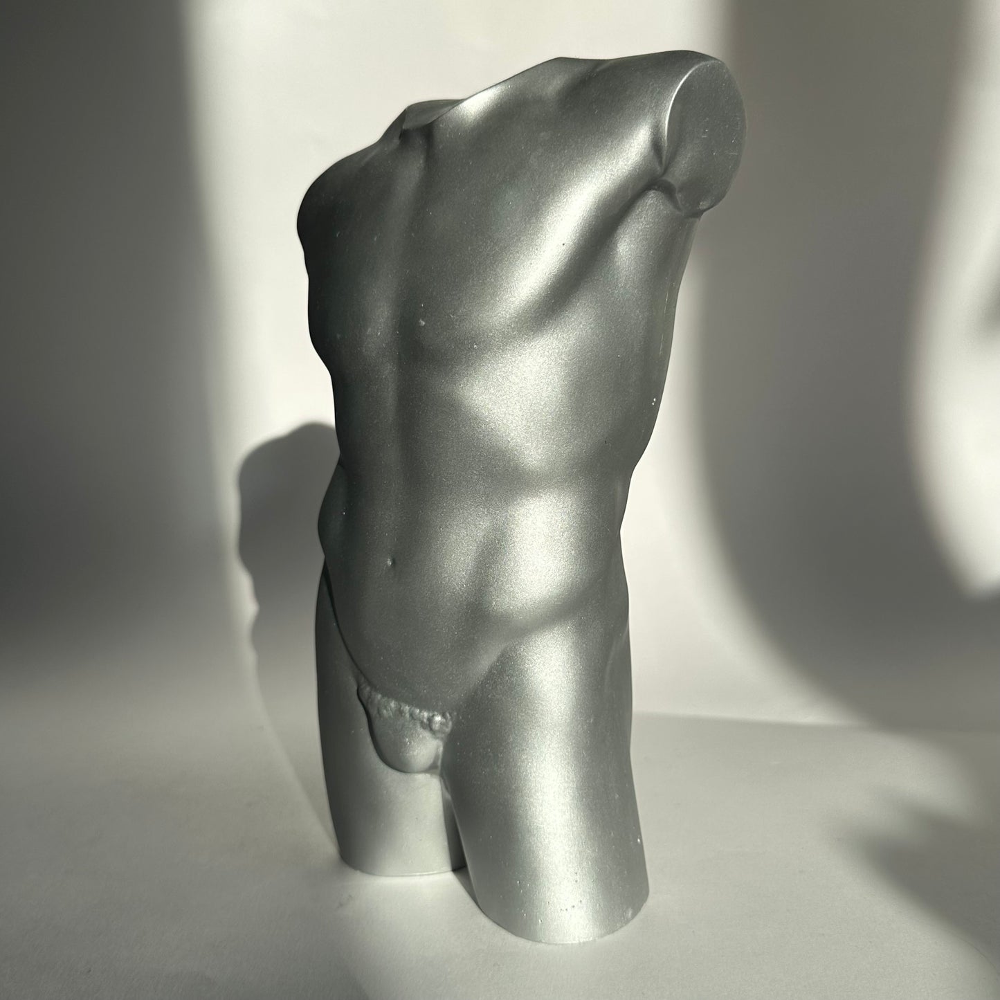 LARGE 8 inch male body sculpture in silver - ready to ship