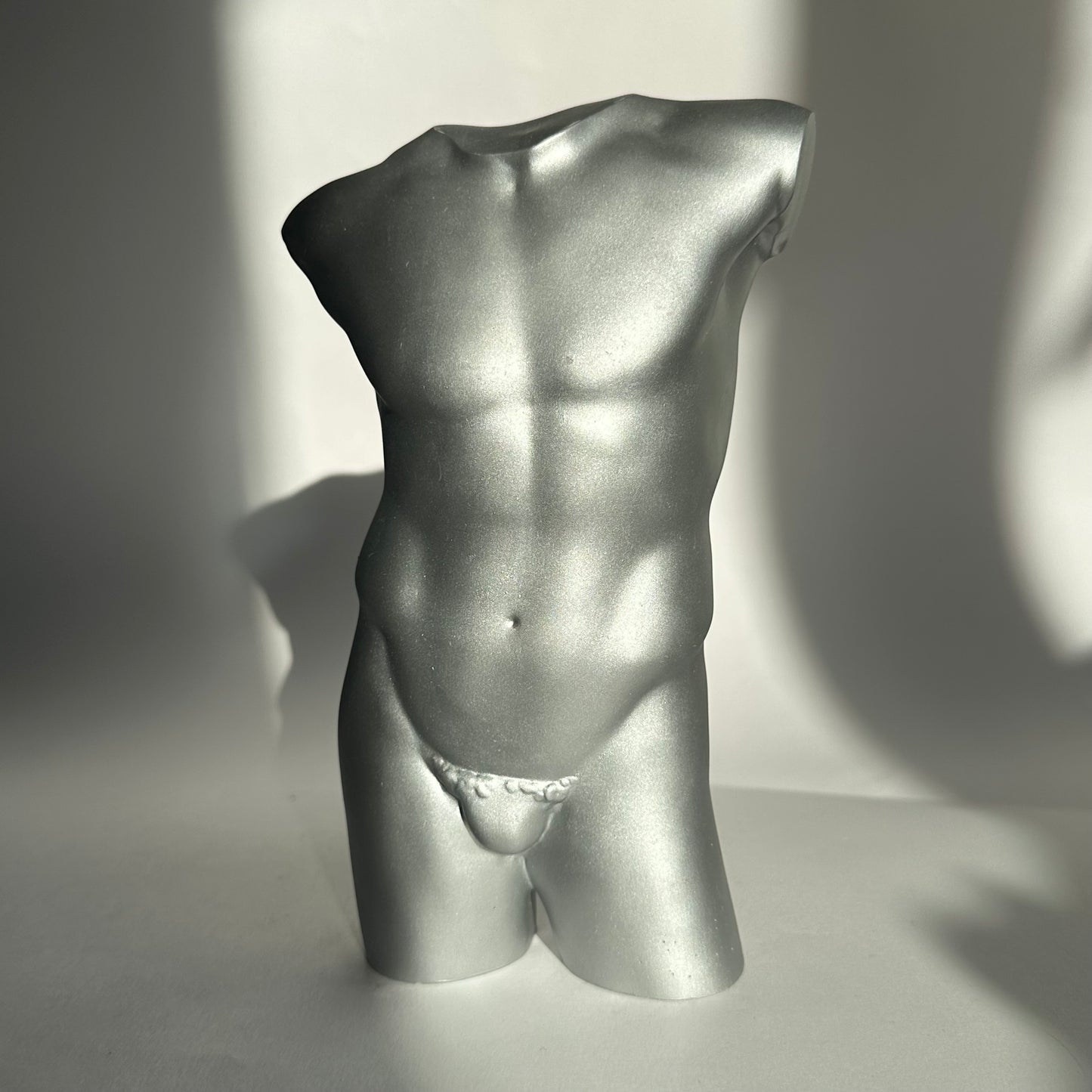 LARGE 8 inch male body sculpture in silver - ready to ship